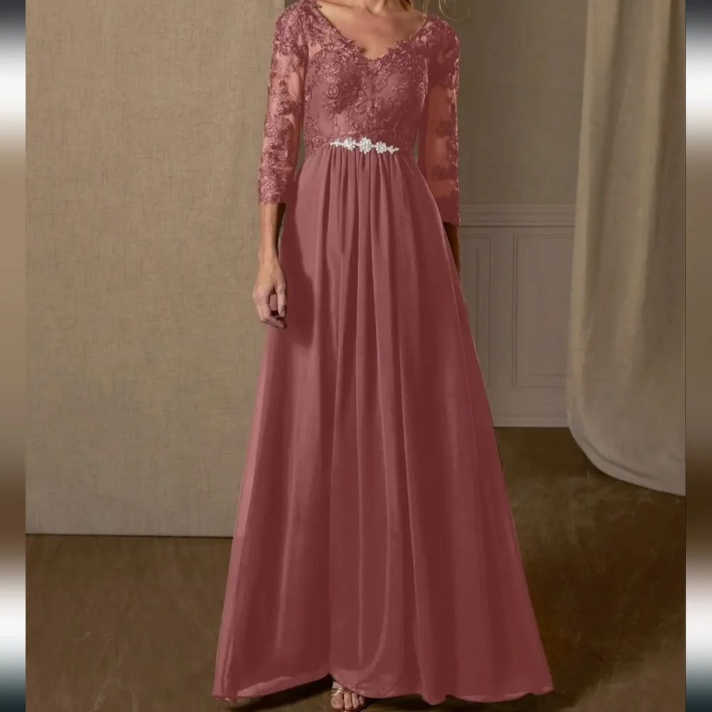 AZAZIE HAYEKA-Line Lace Chiffon Floor-Length Dress Desert Rose Bridesmaid gown - Picture 8 of 16